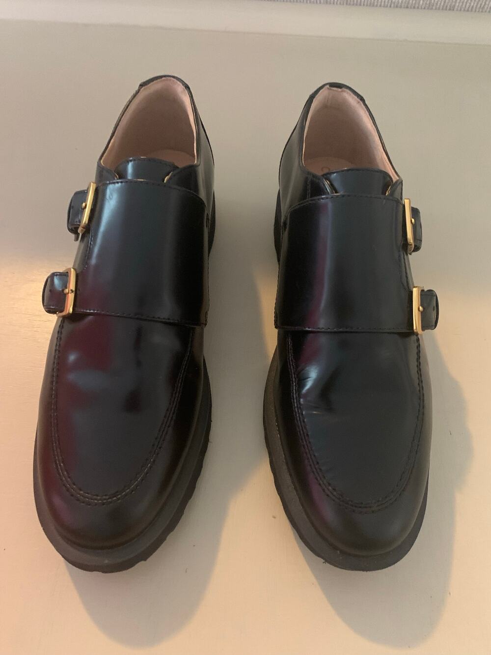 Cole Haan Women's Greenwich Double Monk-Strap Loafers in black leather size 6.5B